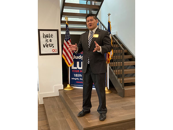 Jason Luong speaking at a campaign stop