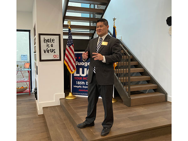 Jason Luong speaking at a campaign stop